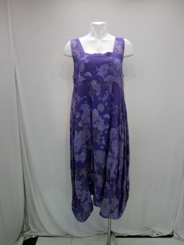 Square Neck Pocket Floral Dress (Purple)